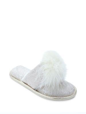Pretty You London Trixie Faux Fur Accented Slippers