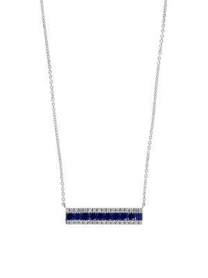 Effy 14k White Gold, White Diamond & Sapphire Trapeze Necklace