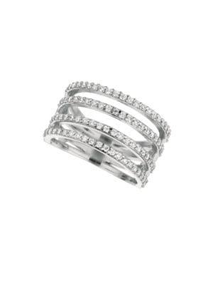 Morris & David Diamond And 14k White Gold 4-row Split Band Ring