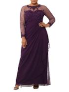 Xscape Plus Beaded Illusion Long-sleeve Gown