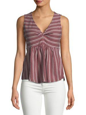 Lucky Brand Stripe Peplum Sleeveless Cotton Top