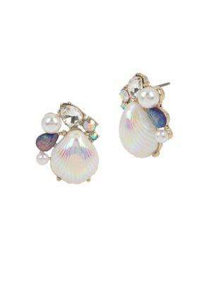 Betsey Johnson Sealife Faux Pearl And Crystal Stud Earrings