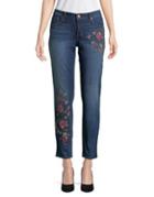 Miraclebody Boyfriend-fit Floral Embroidered Jeans
