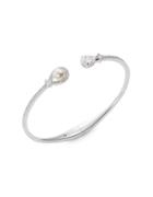 Nadri Faux Pearl And Stone-accented Hinged Cuff Bracelet