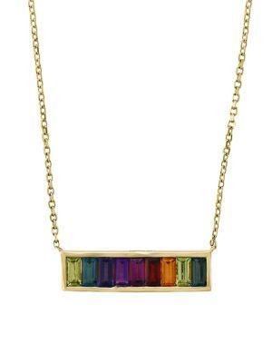 Effy Mosaic Semi Precious Multi-stone And 14k Yellow Gold Bar Necklace