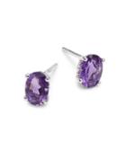 Lord & Taylor 14k White Gold And Amethyst Stud Earrings
