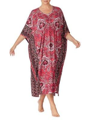 Ellen Tracy Plus Printed Short-sleeve Caftan