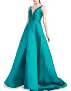 Mac Duggal Pleated V-neck Ball Gown