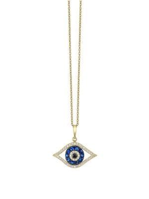 Effy Novelty 14k Yellow Gold, Sapphire Diamond & Black Diamond Evil Eye Pendant Necklace
