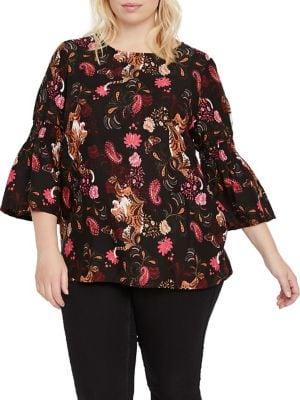 Junarose Plus Smocked Three-quarter Floral Blouse