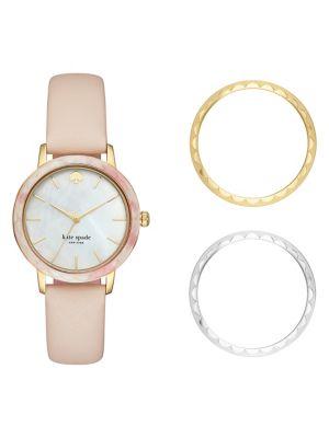 Kate Spade New York Metro Morningside Stainless Steel & Leather-strap 3-hand Scallop Interchangeable Topring Watch