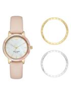 Kate Spade New York Metro Morningside Stainless Steel & Leather-strap 3-hand Scallop Interchangeable Topring Watch
