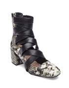 Design Lab Stella Snake-embossed Strappy Pumps