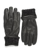 Black Brown Leather And Knit Gloves