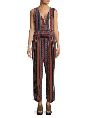 Free People All Shook Printed Self-tie Jumpsuit