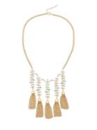 Sole Society Crystal, Dyed Quartz & Faux Pearl Tassel Statement Necklace