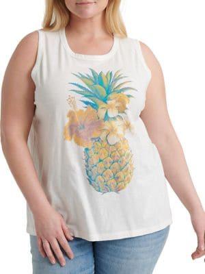 Lucky Brand Plus Pineapple Cotton Tank Top