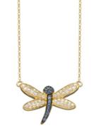 Lord & Taylor 14k Yellow Gold Light Blue And White Sapphire Dragonfly Necklace
