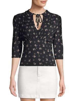 Free People Printed Tie-neck Blouse