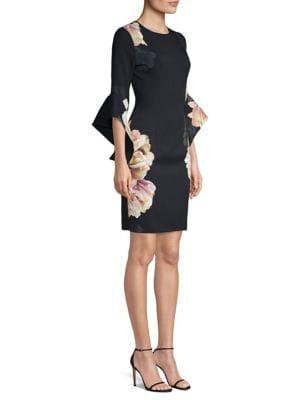 Black Halo Lorrie Three-quarter Bell Sleeve Sheath Dress