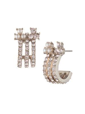 Marchesa Faux Pearl & Crystal Huggie Earrings