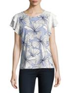 Ivanka Trump Floral Ruffle-sleeve Top