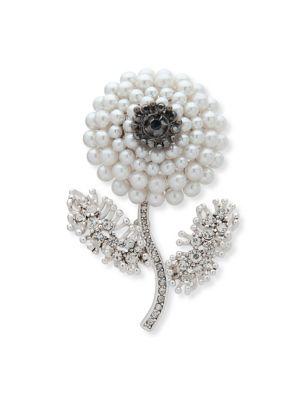 Anne Klein Silvertone & Simulated Pearl Flower Brooch
