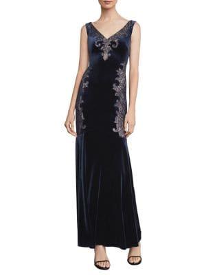 Bcbgmaxazria Velvet Lace Applique Mermaid Gown