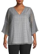 Calvin Klein Plus Checkered V-neck Top