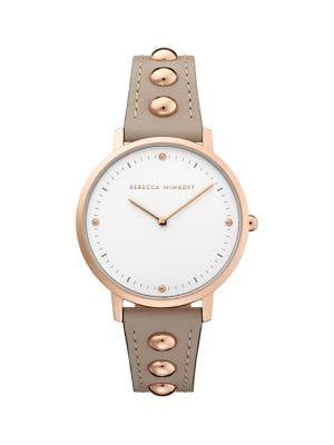 Rebecca Minkoff Major Carnation Goldtone & Studded Leather-strap Watch