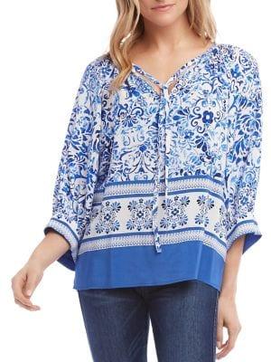 Karen Kane Border Tile-print Peasant Top