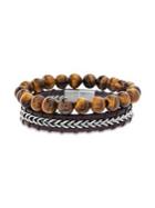 Lord & Taylor 2-piece Stainless Steel, Tiger's-eye & Leather Bracelet Set