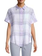 Lord & Taylor Petite Plaid Short Sleeve Button Front Blouse