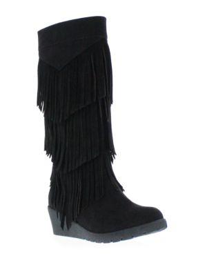 Kenneth Cole Simona Fringe Microsuede Wedge Boots
