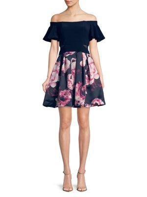 Xscape Floral Off-the-shoulder Party Dress