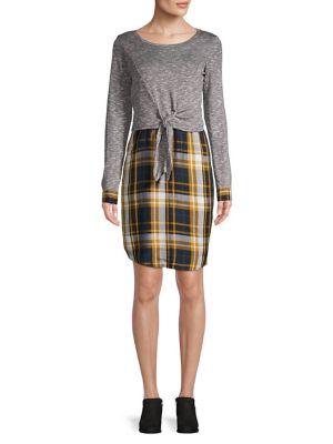 Design Lab Plaid Tie-front Sheath Dress