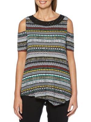 Rafaella Woodblock Cold-shoulder Handkerchief Tunic