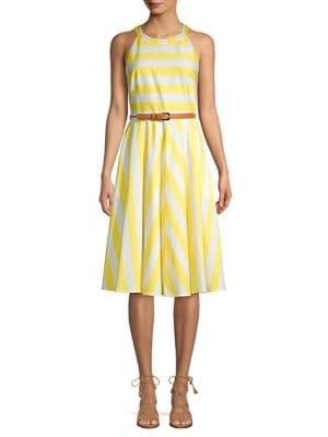 Eliza J Belted Stripe Halter Midi Dress