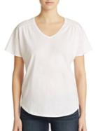 Lord & Taylor Plus Shirred V Neck Tee