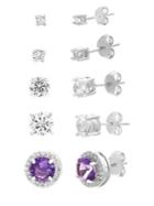 Lord & Taylor Set Of Five Sterling Silver, Purple Amethyst & Crystal Stud Earrings
