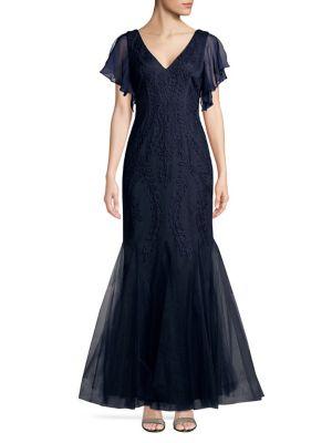 Cachet Embroidered Mermaid Gown