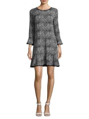Michael Michael Kors Leopard-print Flounce Bell-sleeve Shift Dress