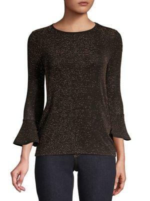 Michael Michael Kors Petite Metallic Dotted Bell Sleeve Top