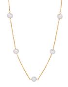 Lord & Taylor 7- 8mm White Freshwater Pearl And 14k Yellow Gold Necklace