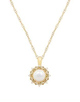 Lord & Taylor Freshwater Pearl, Diamond And 14k Yellow Gold Pendant Necklace