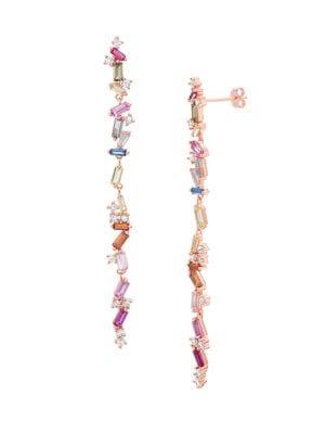 Lord & Taylor Lesa Michele Multicolored Crystal Baguette-shaped Bar Drop Earrings