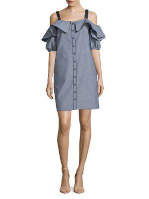 Gabby Skye Cold-shoulder Chambray Shift Dress