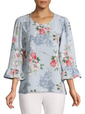 B Collection By Bobeau Floral Ruffled-sleeve Top