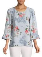 B Collection By Bobeau Floral Ruffled-sleeve Top
