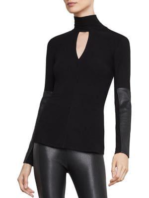 Bcbgmaxazria Faux Leather-trimmed Turtleneck Top